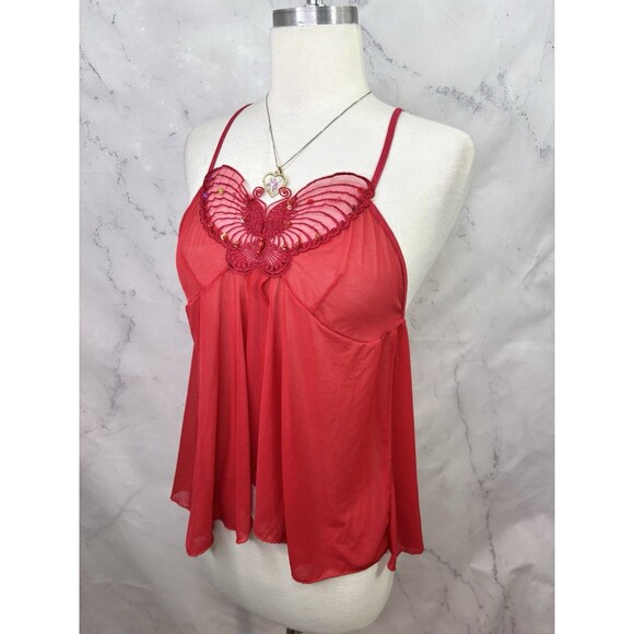 Y2K Rampage Babydoll Cami Top Red M Coquette Fairy gothic Butterfly Sheer Beaded - Picture 16 of 16